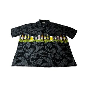 Aloha Republic Mens Beer Graphic Hawaiian Shirt Black Grey Tropical XL